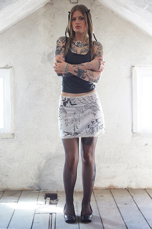 White B!tch Print Slip Skirt