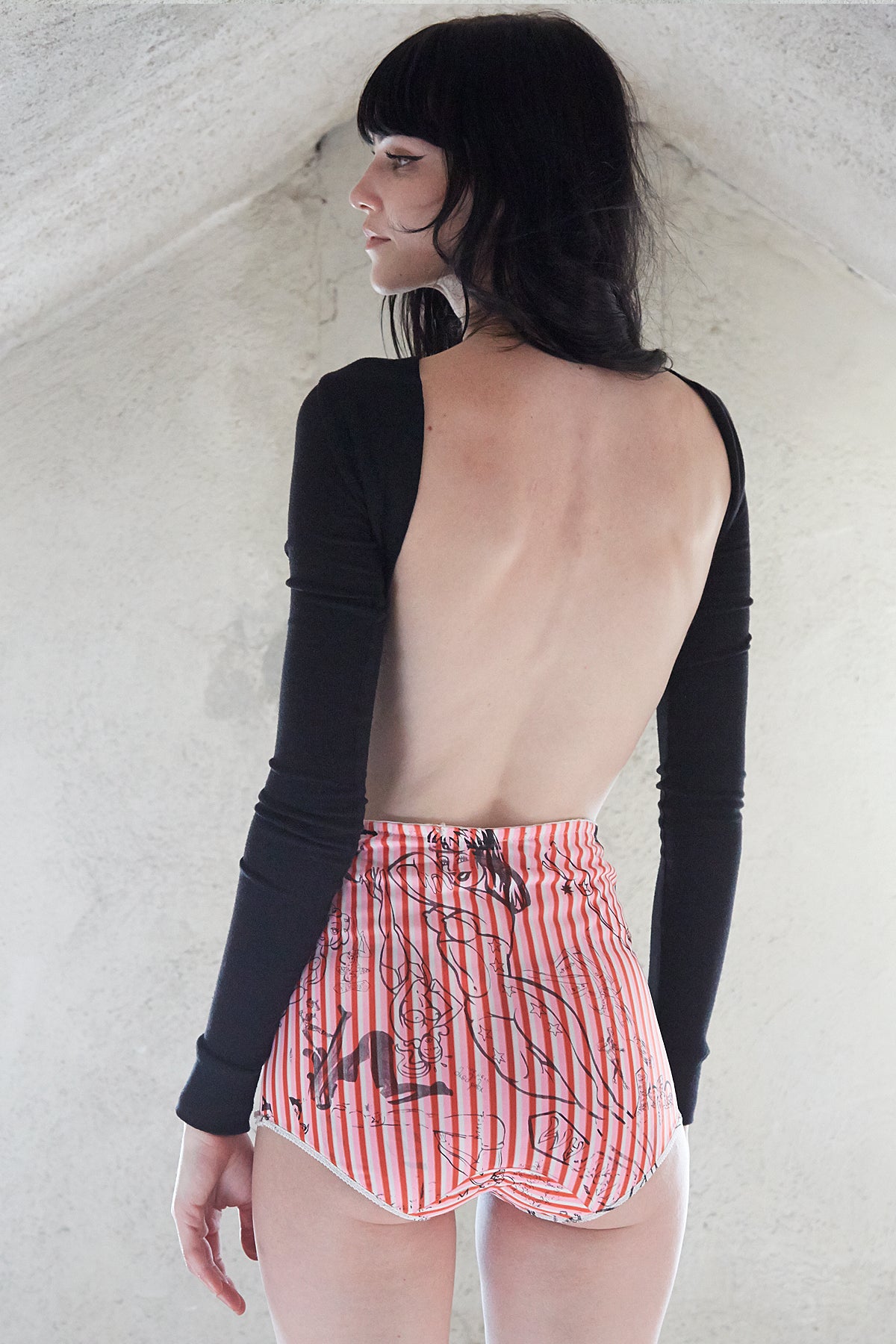 B!tch Print Striped Granny Panty