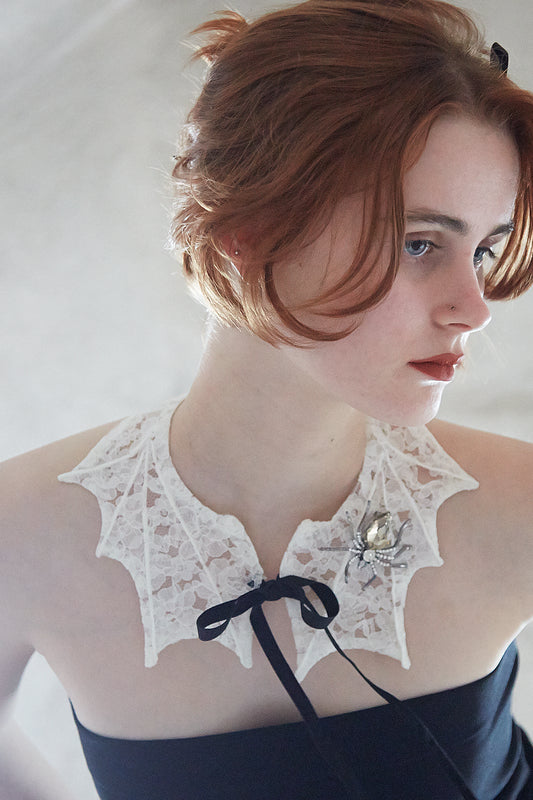 Cream Lace Bat Collar